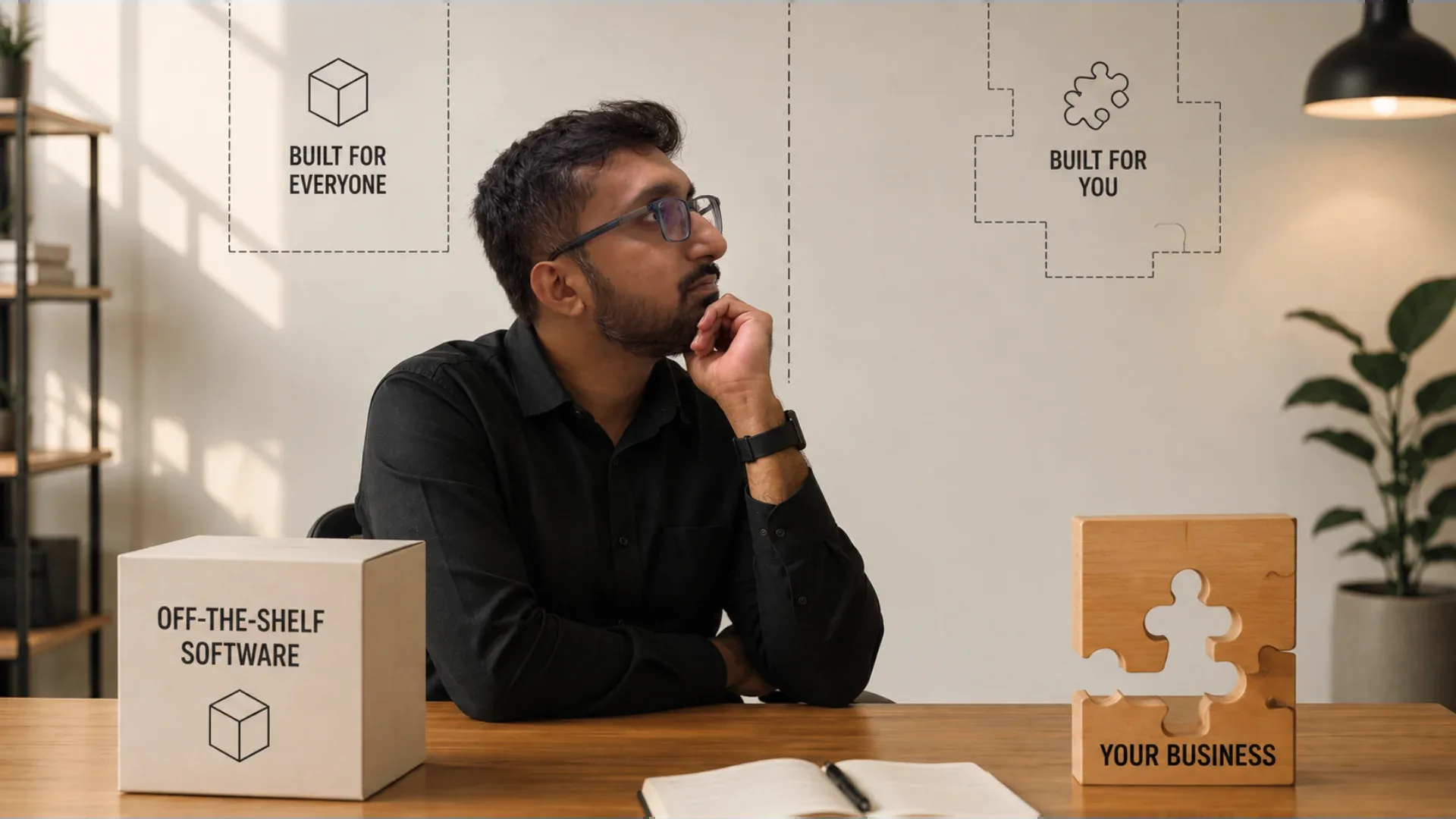Business owner considering the limits of off-the-shelf software